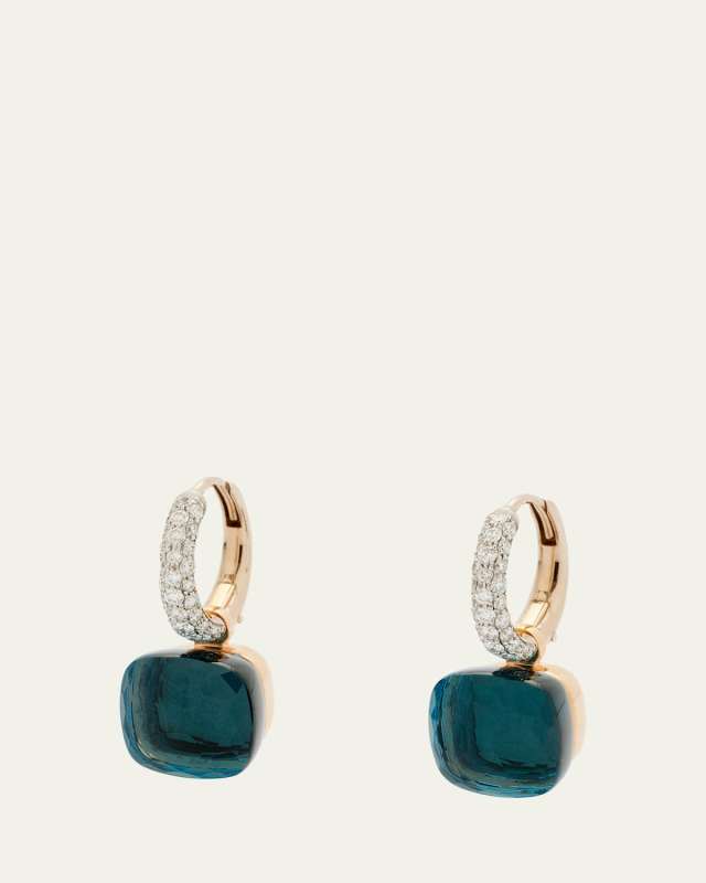 Nudo 18k White/Rose Gold Drop Earrings with Blue Topaz & Diamonds